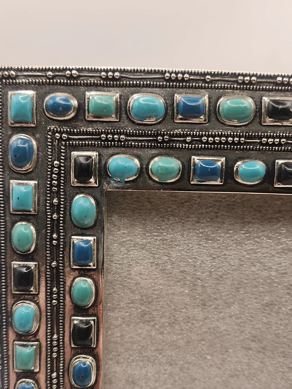 Southwestern Silver Look and turquoise Colored Stone picture frame